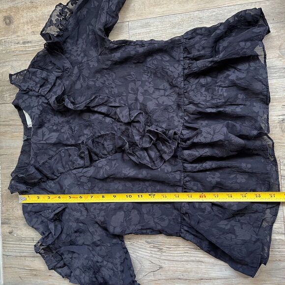H&M Ruffle Blouse Women's S 6 Black Goth Floral - Picture 6 of 12